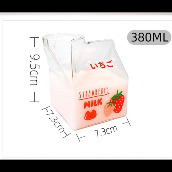 Glass cup milk carton creamer juice strawberry peach banana - Picture 6 of 6